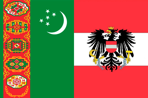 Flaggen Turkmenistans und Österreichs